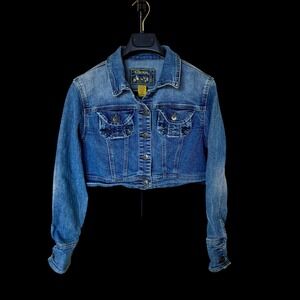 Star Jeans Womens Y2K Cropped Denim Jacket Blue Jean Sz‎ Large